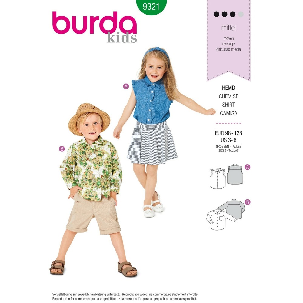 Burda Kids 9321 Children's Top Size US (3 - 8)